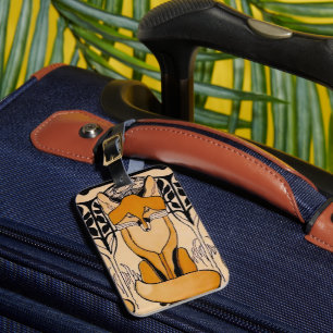 Étiquette À Bagage Illustration de renards Art Nouveau Faune forest