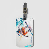 Étiquette À Bagage Illustration de snowboarder de nom personnalisé (Devant Vertical)