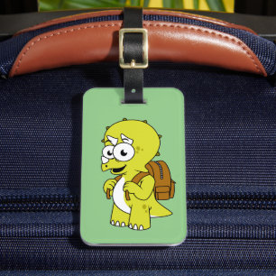 Étiquette À Bagage Illustration De Tricératops Avec Sac À Dos.