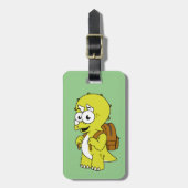 Étiquette À Bagage Illustration De Tricératops Avec Sac À Dos. (Devant Vertical)