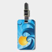 Étiquette À Bagage Illustration de vague de la mer du soleil et du Su (Devant Vertical)