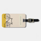 Étiquette À Bagage Illustration de vélo élégant Blush et Jaune Nom (Devant horizontal)