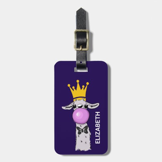 Étiquette À Bagage Illustration drôle de lama soufflant une bulle ros (Devant Vertical)