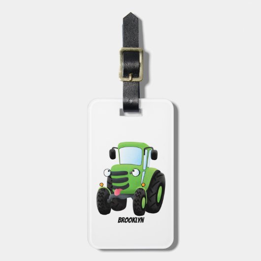 Étiquette À Bagage Illustration du joli joyeux tracteur agricole vert (Devant Vertical)