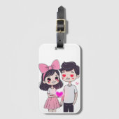 Étiquette À Bagage Illustration du mignon Kawaii Couple Doodle (Devant Vertical)