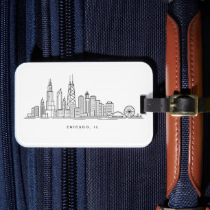 Étiquette À Bagage Illustration du paysage urbain de Chicago IL
