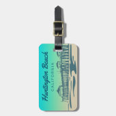 Étiquette À Bagage Illustration du quai de Huntington Beach customisé (Devant Vertical)
