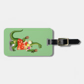 Étiquette À Bagage Illustration D'Un Brontosaurus Jouant À Maracas. (Devant horizontal)