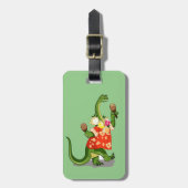 Étiquette À Bagage Illustration D'Un Brontosaurus Jouant À Maracas. (Devant Vertical)