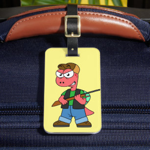 Étiquette À Bagage Illustration D'Un Chasseur De Spinosaure Avec Arme