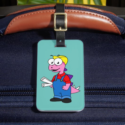 Étiquette À Bagage Illustration D'Un Ouvrier De Construction De Stego (Insitu Rectoal 2)