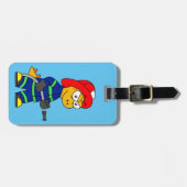 Étiquette À Bagage Illustration D'Un Pompier Tyrannosaurus Rex. (Devant horizontal)