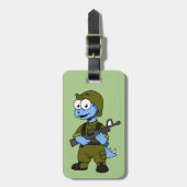 Étiquette À Bagage Illustration D'Un Soldat De Stegosaurus. (Devant Vertical)