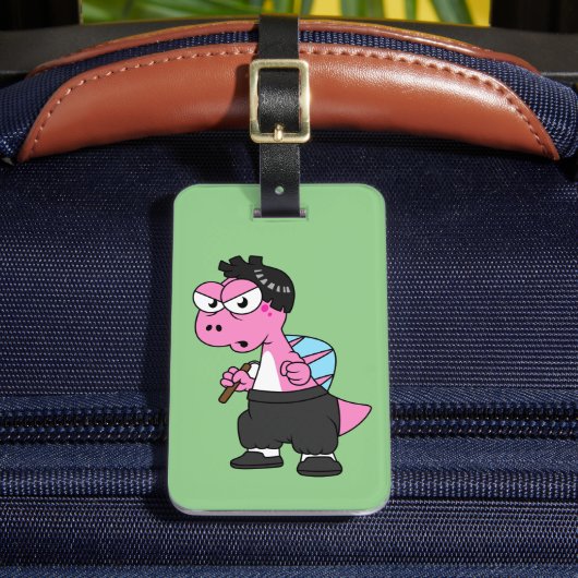 Étiquette À Bagage Illustration D'Un Spinosaurus Bruce Lee. (Insitu Rectoal 2)