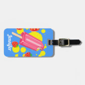 Étiquette À Bagage Illustration Fun Pink Popsicle and Strawberries (Devant horizontal)
