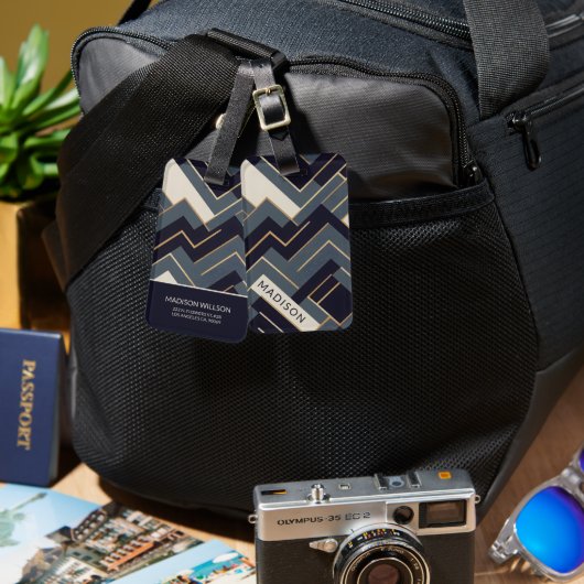 Étiquette À Bagage Illustration géométrique en or (Recto & Verso)