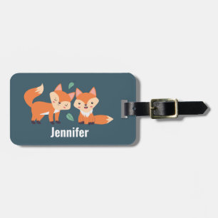 Étiquette À Bagage Illustration graphique des renards orange mignons