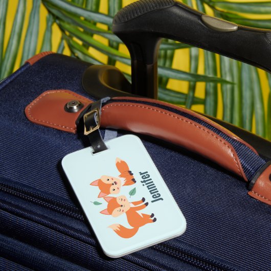 Étiquette À Bagage Illustration graphique des renards orange mignons (Insitu Rectoal 1)