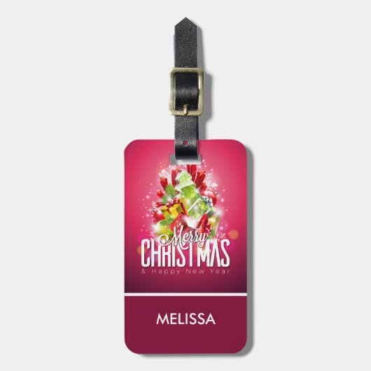 Étiquette À Bagage Illustration graphique moderne de Noël rouge (Devant Vertical)