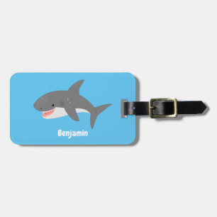 Étiquette À Bagage Illustration joyeuse du grand requin blanc