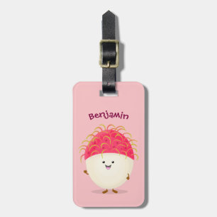 Étiquette À Bagage Illustration mignon du ramboutan rose