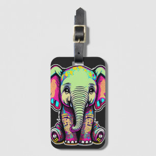 Étiquette À Bagage Illustration numérique d'un bébé éléphant mignon a
