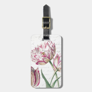 Étiquette À Bagage Illustration rose et blanche botanique de tulipe