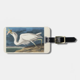 Étiquette À Bagage Illustration vintage d'Audubon du Grand Héron Blan