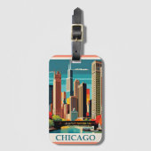 Étiquette À Bagage Illustration Vintage de Chicago (Devant Vertical)