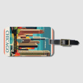 Étiquette À Bagage Illustration Vintage de Chicago (Devant Horizontal)