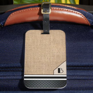 Étiquette À Bagage Image de diamant noir en burlap avec monogramme po