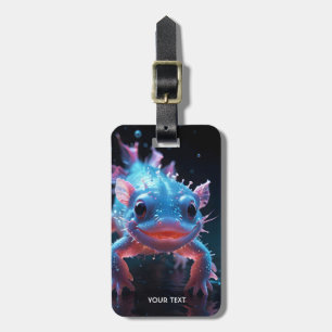Étiquette À Bagage Imaginaire bleu mignon Axolotl souriant