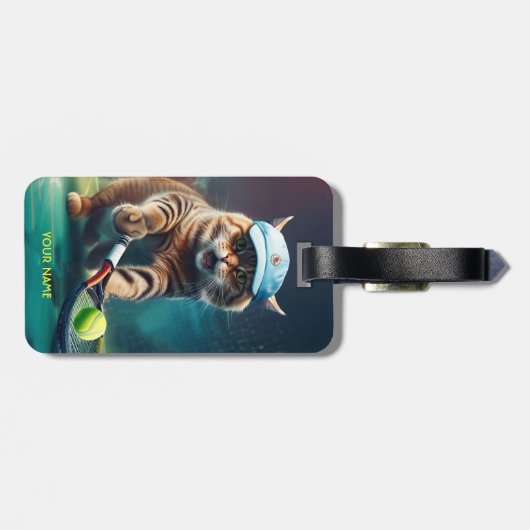 Étiquette À Bagage Imaginaire Cute Chat Jouant Au Tennis (Dos horizontal)