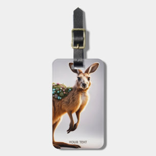 Étiquette À Bagage Imaginaire Cute Vivid Kangaroo Portrait Fleurs