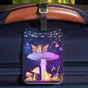 Étiquette À Bagage Imaginaire de champignons Monogramme Fée magique