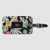 Étiquette À Bagage Imaginaire de feuillage à fleurs de Tropiques fonc (Devant Horizontal)