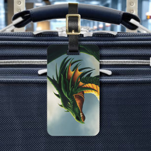 Étiquette À Bagage Imaginaire Dragon Vert
