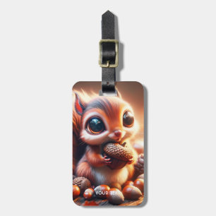 Étiquette À Bagage Imaginaire Écureuil mignon tenant du maïs