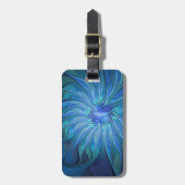 Étiquette À Bagage Imaginaire Fleur Bleue Motif, Art Fractal Abstrait (Devant Vertical)