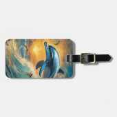 Étiquette À Bagage Imaginaire Fleurs Vivides Mignonnes Jumping Dauphi (Devant horizontal)