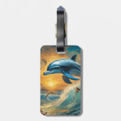 Étiquette À Bagage Imaginaire Fleurs Vivides Mignonnes Jumping Dauphi (Dos Vertical)