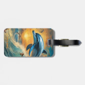 Étiquette À Bagage Imaginaire Fleurs Vivides Mignonnes Jumping Dauphi (Dos horizontal)