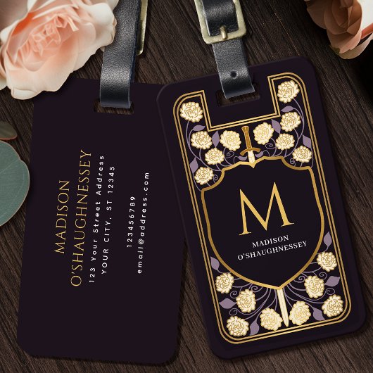 Étiquette À Bagage Imaginaire médiéval de Purple Sword Shield Monogra