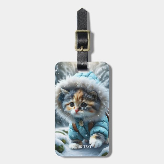Étiquette À Bagage Imaginaire mignon Kitten hiver Neige (Devant Vertical)