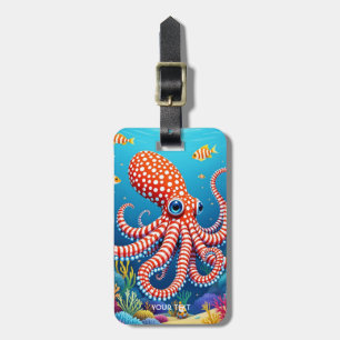 Étiquette À Bagage Imaginaire Mignonne À damiers Octopus Mer