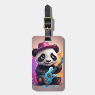 Étiquette À Bagage Imaginaire Panda mignonne Jouer de la guitare