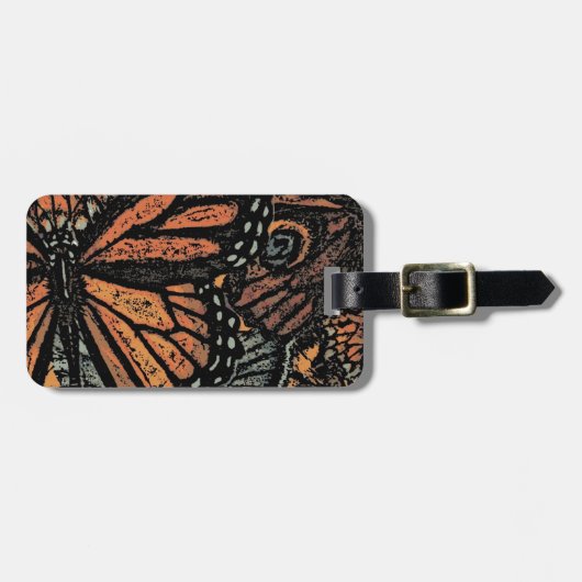 Étiquette À Bagage Imaginaire papillon orange art abstrait (Devant horizontal)