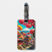 Étiquette À Bagage Imaginaire Un Paysage Japonais Vibrant (Dos Vertical)