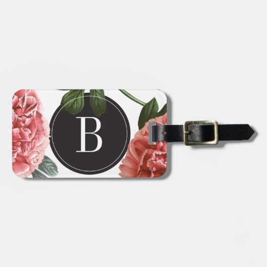Étiquette À Bagage Impression botanique Vintage Monogramme | Etiquett (Devant horizontal)