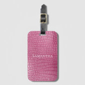 Étiquette À Bagage Impression d'animal en faux alligator rose (Devant Vertical)